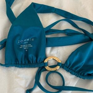 Sommer Teal Bikini Top with Gold Accent